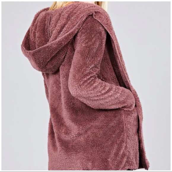CLEARANCE ‼️Dark Mauve OPEN-FRONT FAUX FUR- Hoodie - Picture 2 of 4
